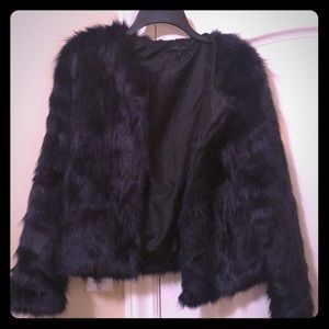 Navy blue faux fur coat